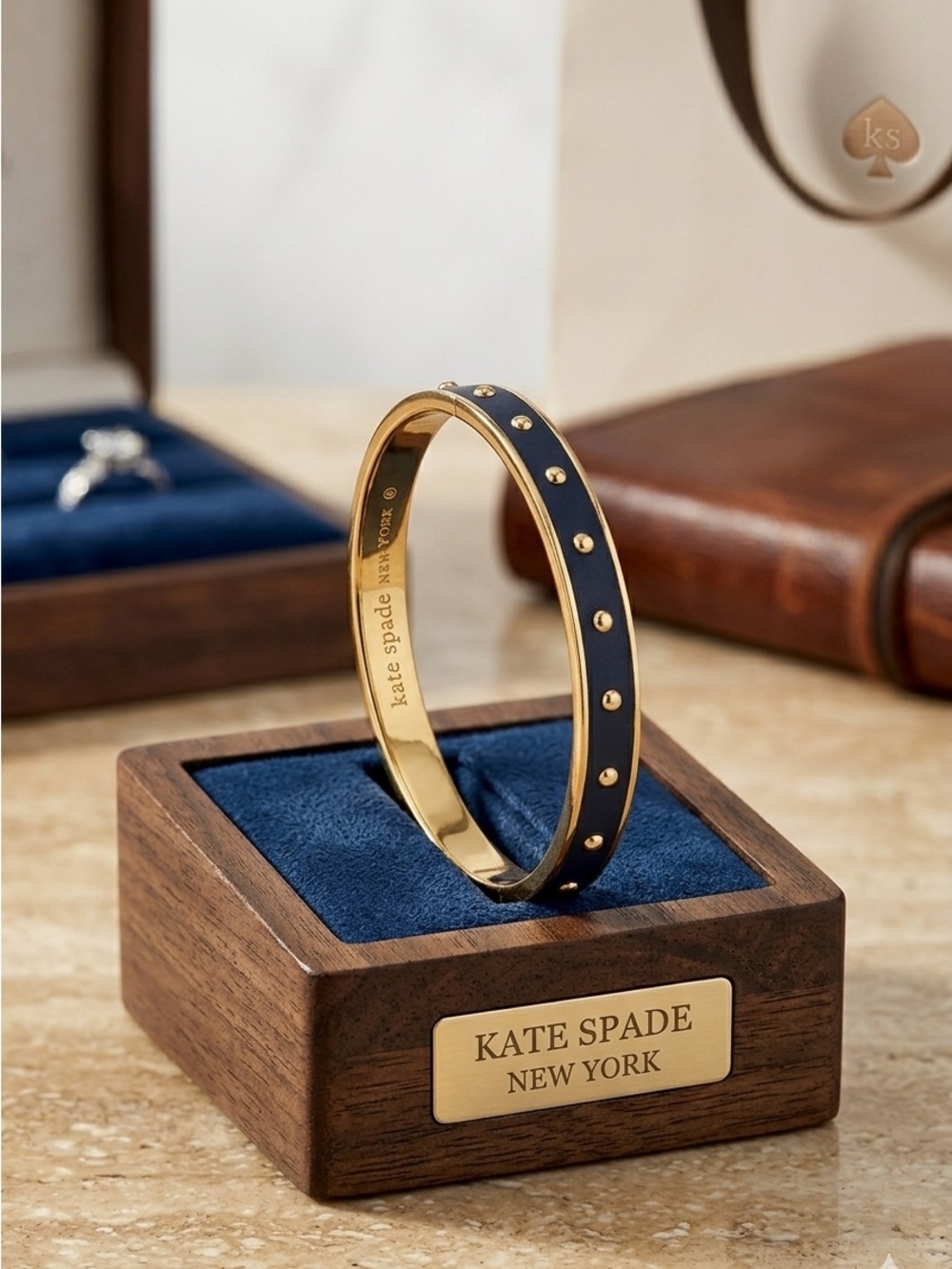 Kate Spade New York Gold Tone & Black Studded Bangle Bracelet 2312
